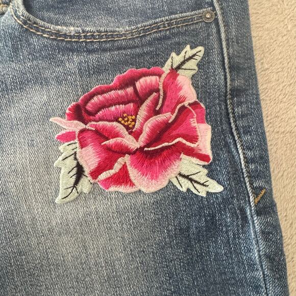 Black Daisy Womens Button Fly Relaxed Skinny Denim Jeans sz 7 28 Embroidered Y2K - Picture 4 of 10